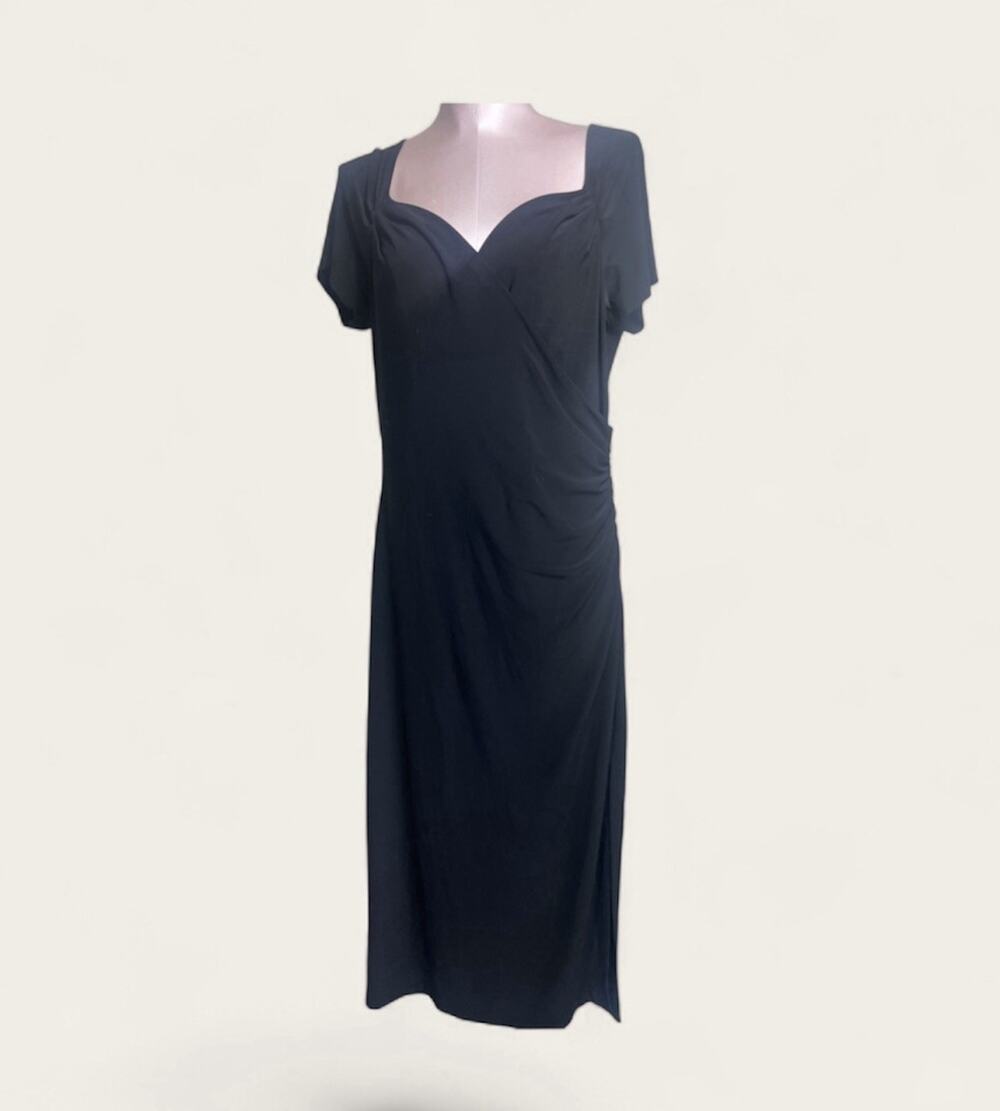 Norma Kamali Sweetheart Side Drape Dress Side Slit Black Women's XL EUC Classic